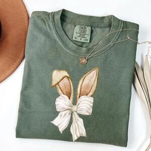 S Coquette Bow Bunny Ears Shirt, Cute Bunny Shirt, Rabbit Tee, Happy